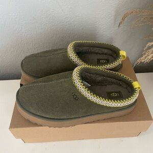 UGG Olive Green Slippers with Yellow Trim